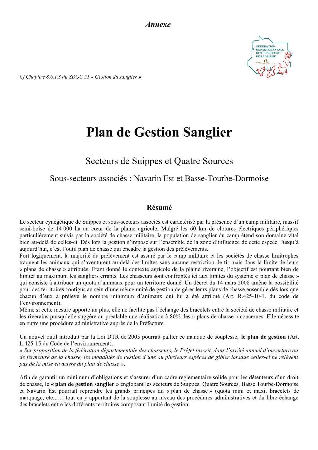 Plan De Gestion Sanglier