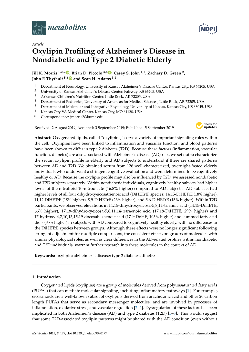 Oxylipin Profiling of Alzheimer's Disease in Nondiabetic and Type 2