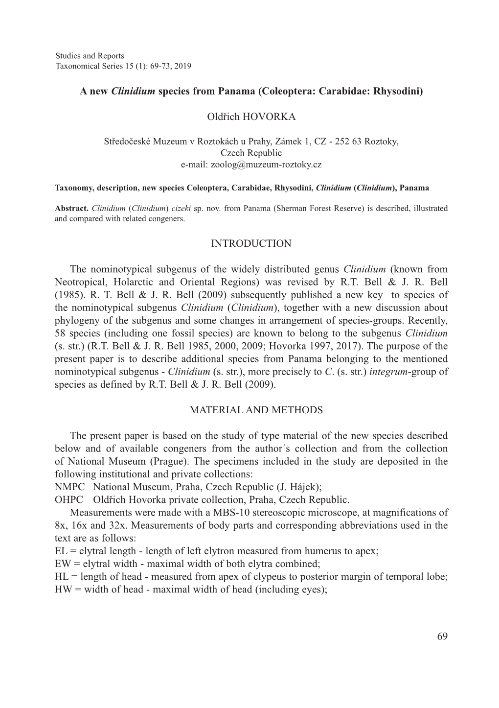 A New Clinidium Species from Panama (Coleoptera: Carabidae: Rhysodini)