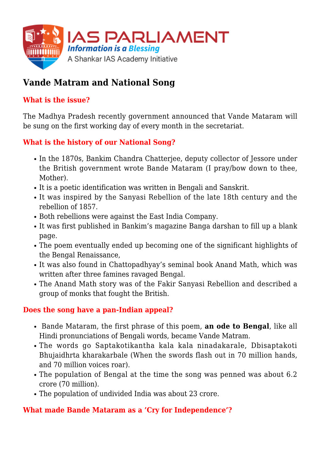 Vande Matram and National Song