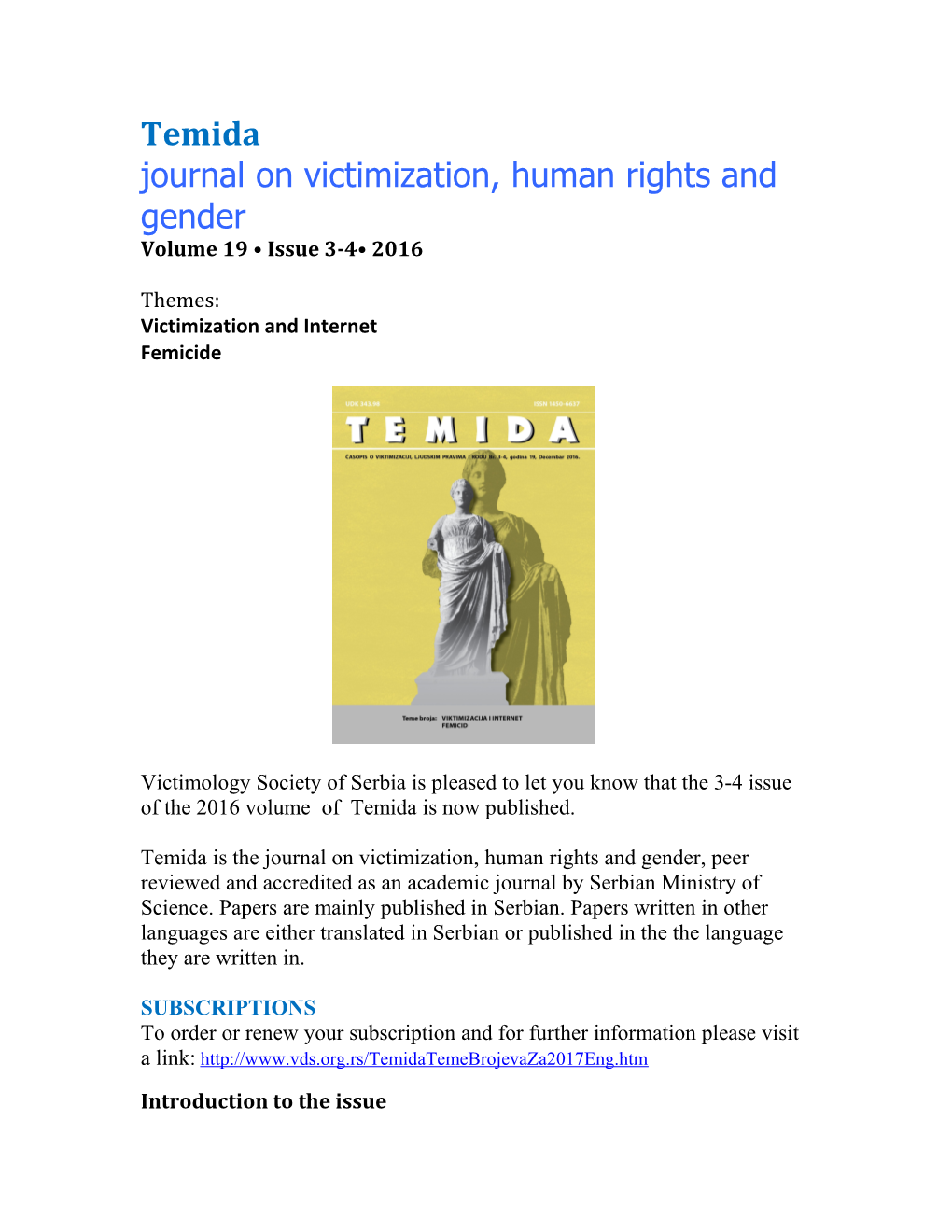 Journal on Victimization, Human Rights and Gender