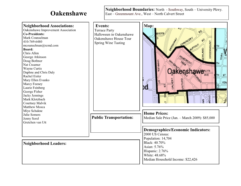 Oakenshawe Community Profile
