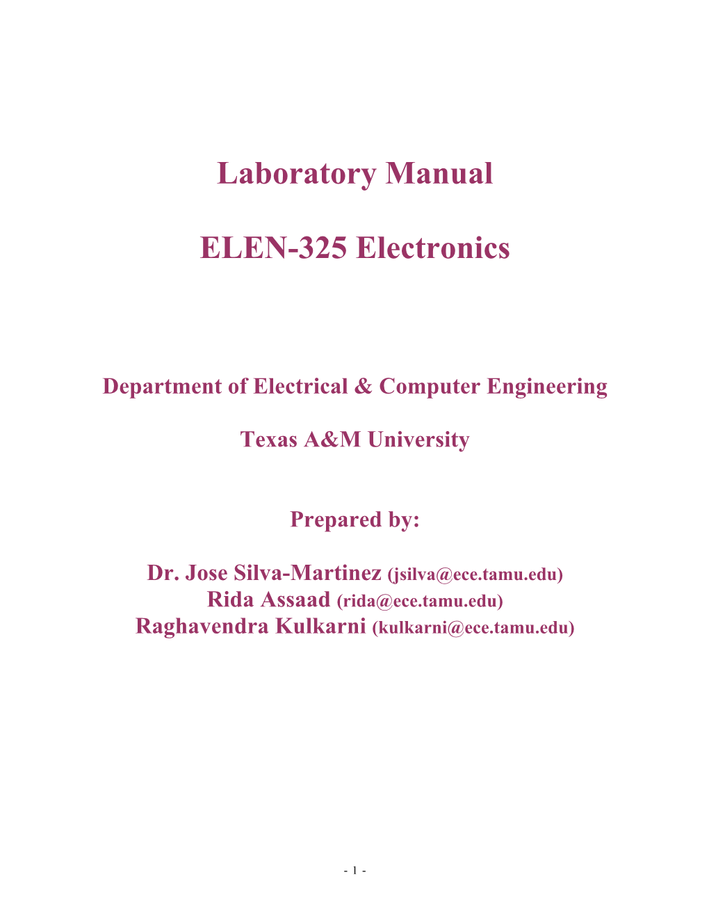 Laboratory Manual ELEN-325 Electronics