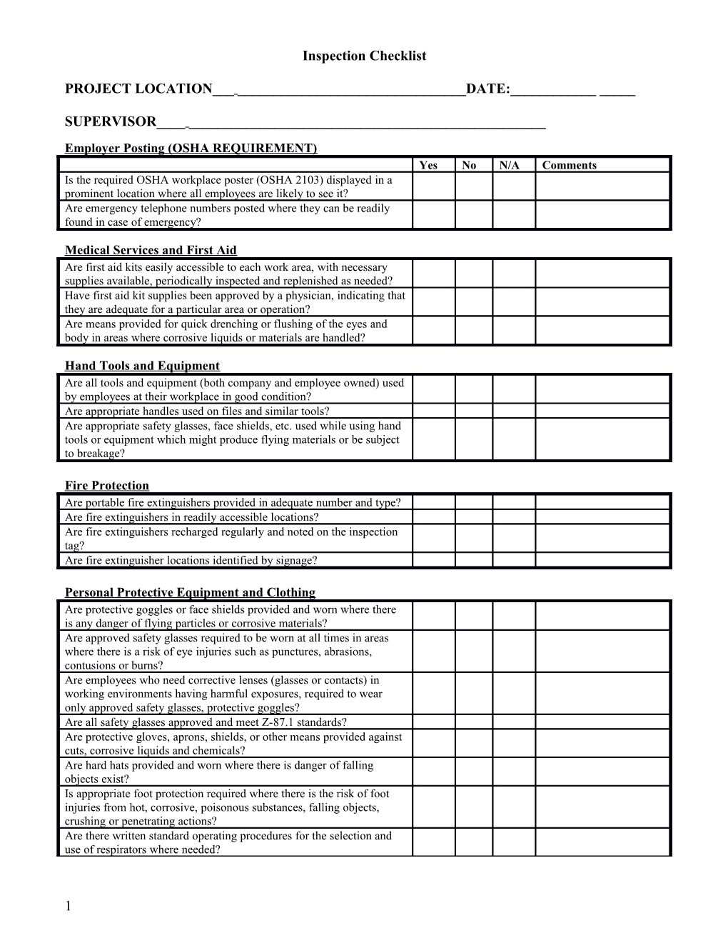 OSHA Compliance Checklist