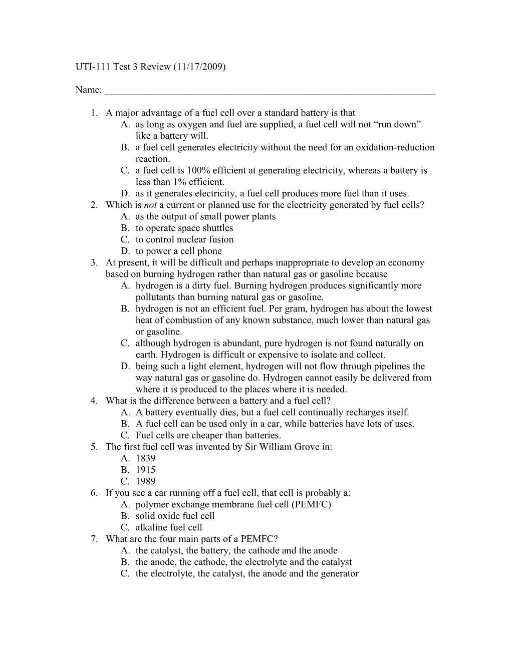 UTI-111 Test 3 Review (11/17/2009)