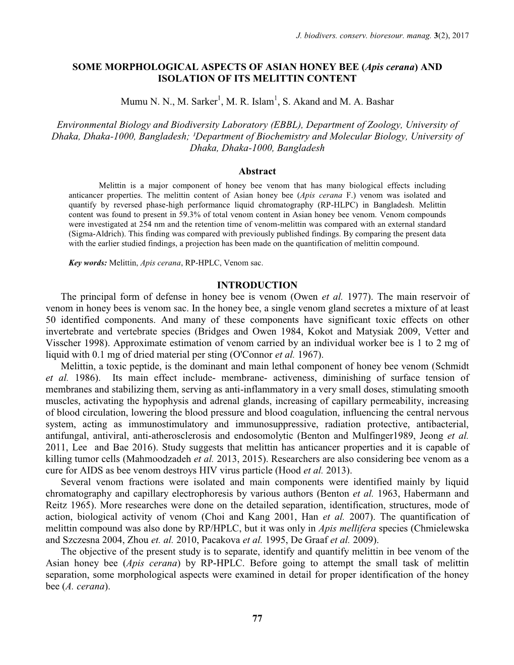 Apis Cerana) and ISOLATION of ITS MELITTIN CONTENT