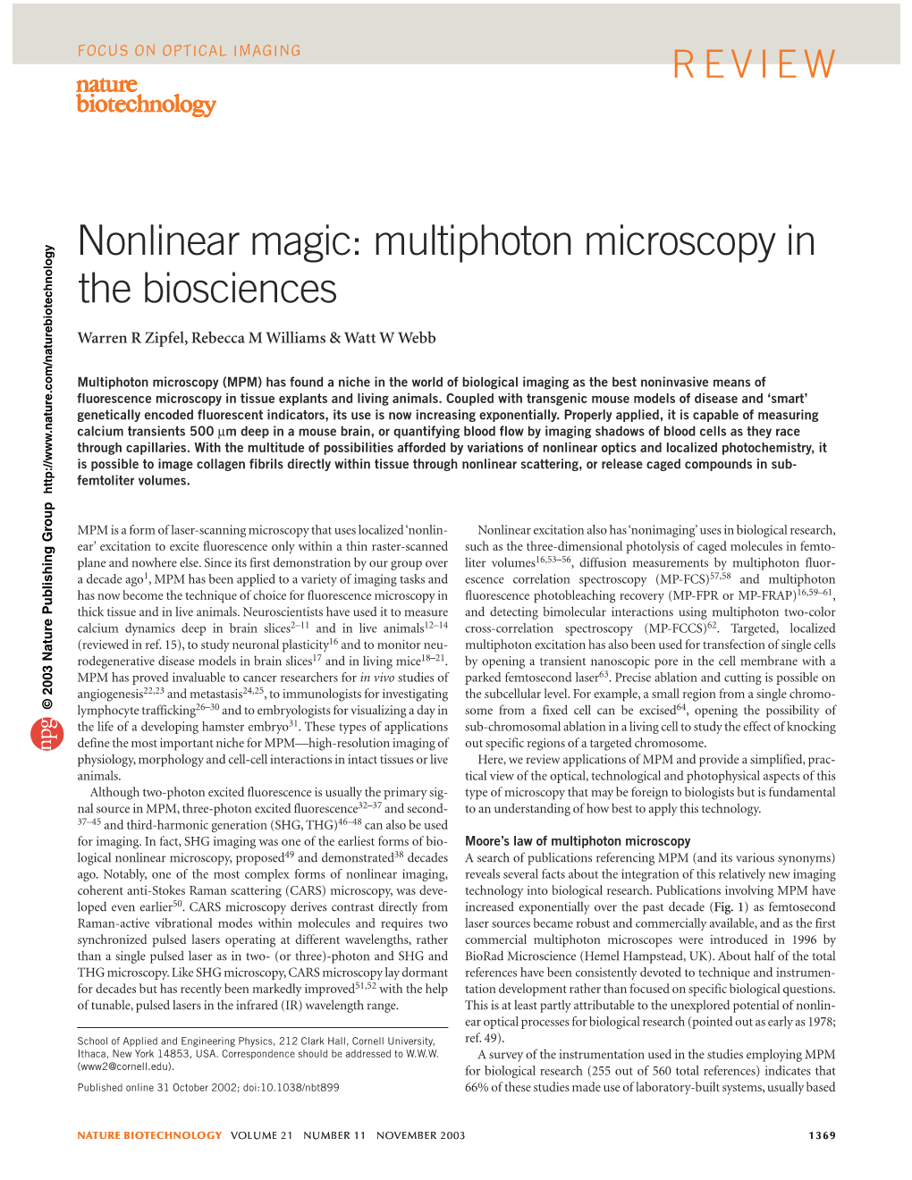 Nonlinear Magic: Multiphoton Microscopy in the Biosciences