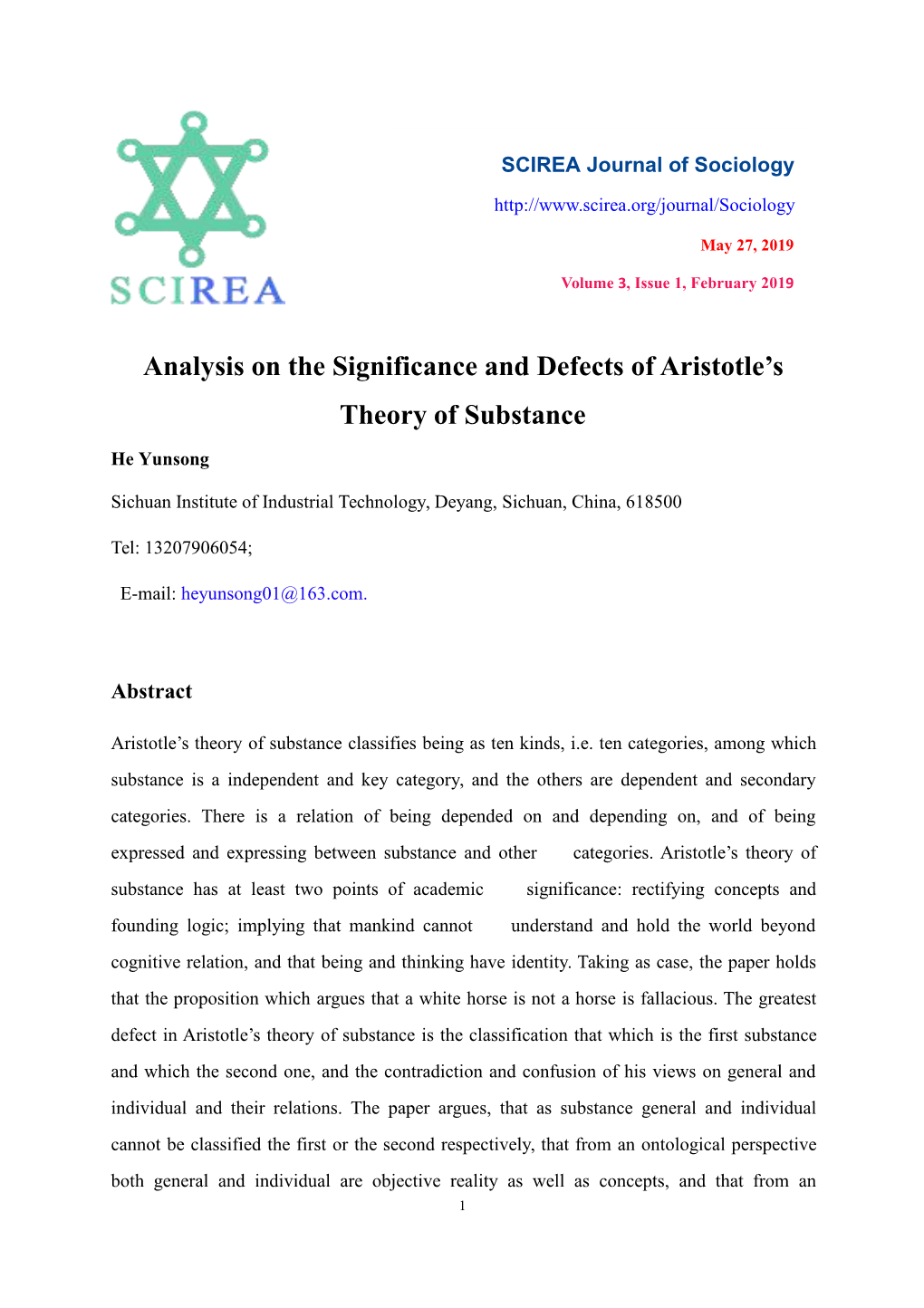 Analysis on the Significance and Defects of Aristotle's Theory Of