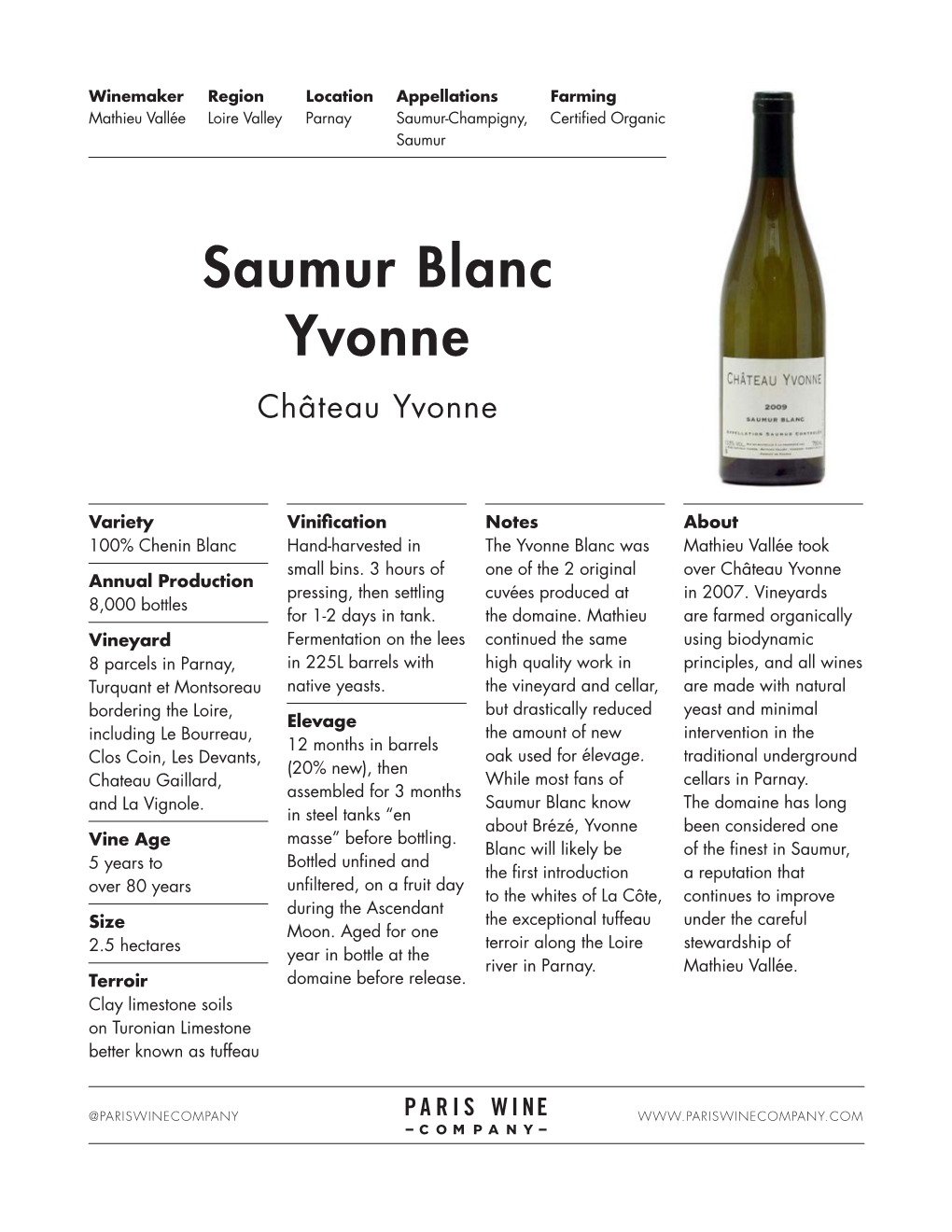 Saumur Blanc Yvonne Château Yvonne