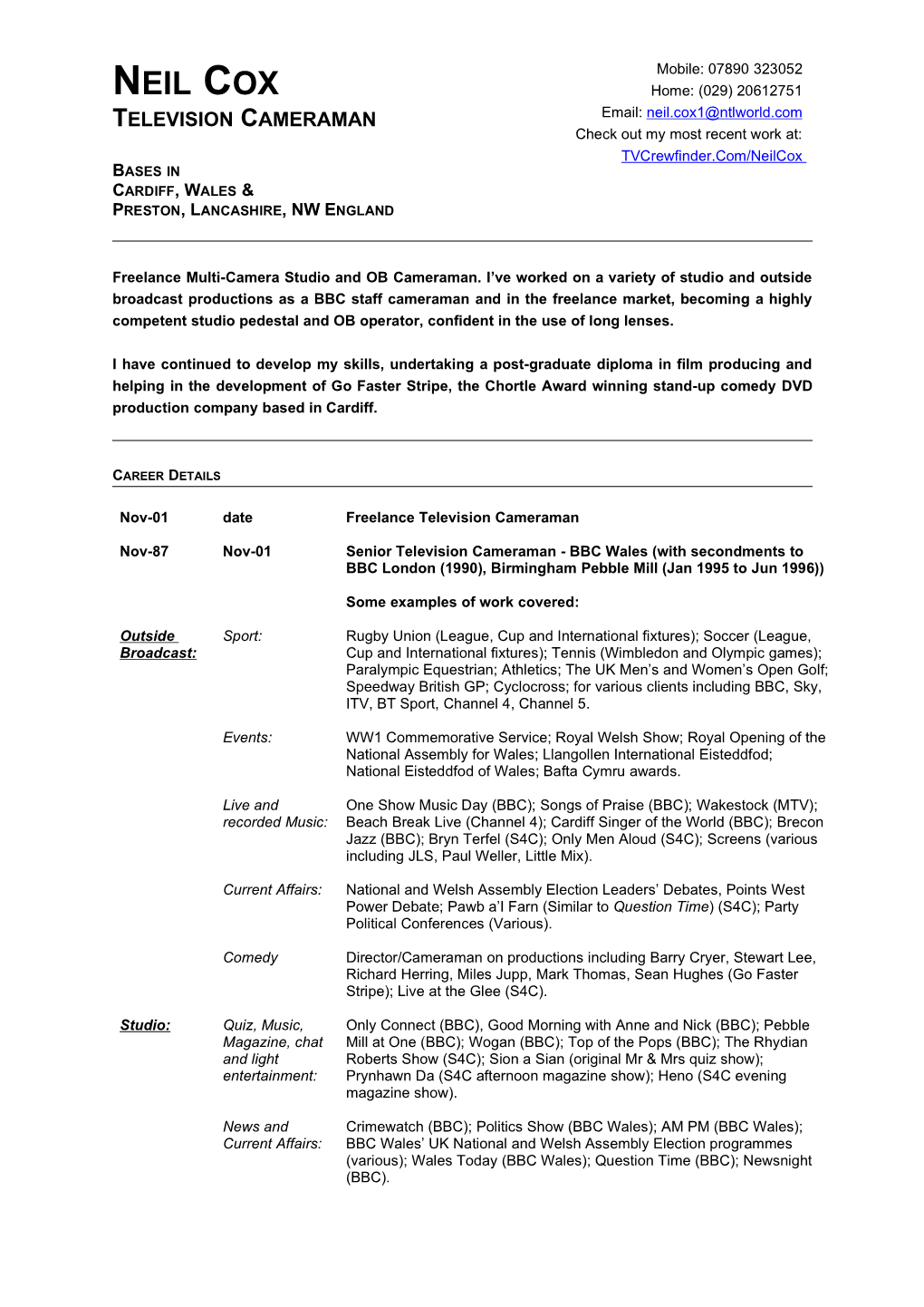 Neil Cox CV Jan 19