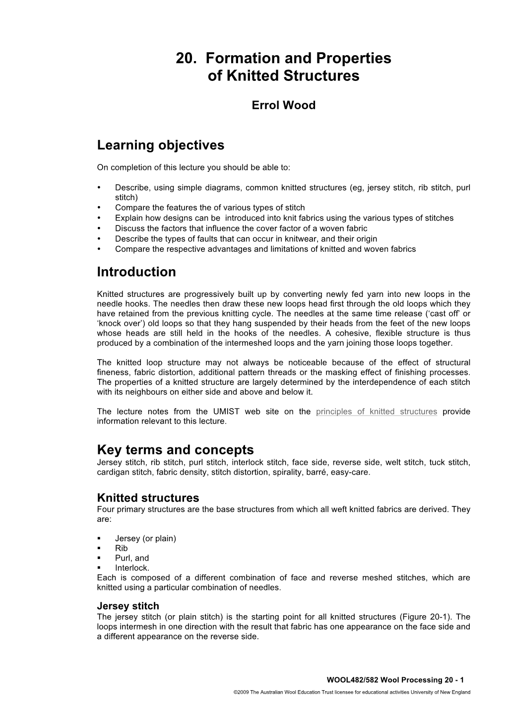 20. Formation and Properties of Knitted Structures