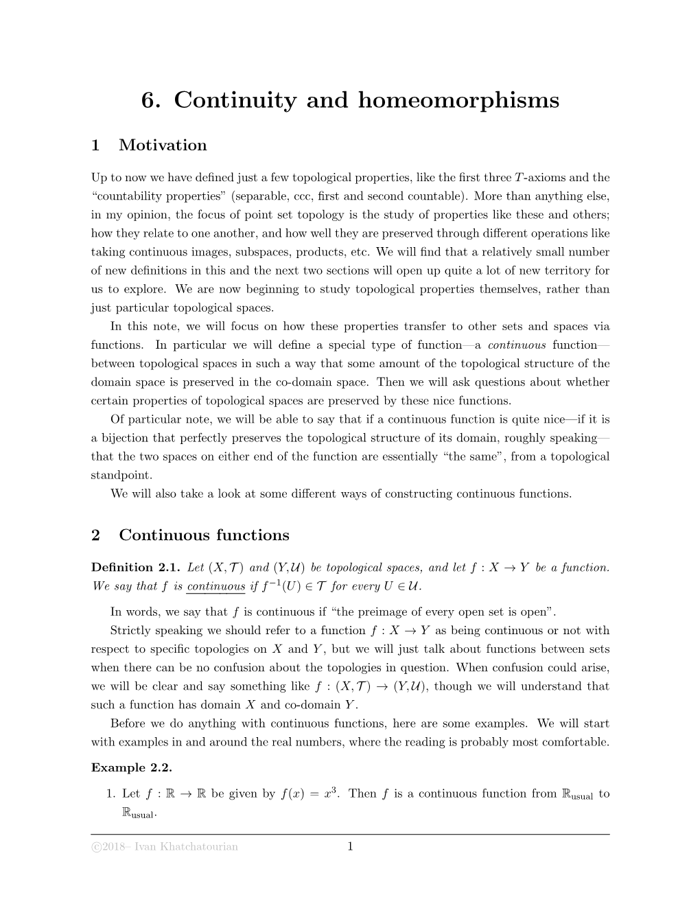 6. Continuity and Homeomorphisms