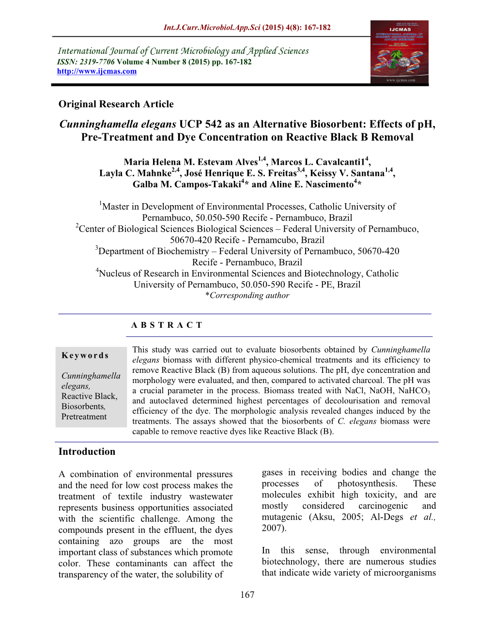 Cunninghamella Elegans UCP 542 As an Alternative Biosorbent: Effects of Ph, Pre-Treatment and Dye Concentration on Reactive Black B Removal