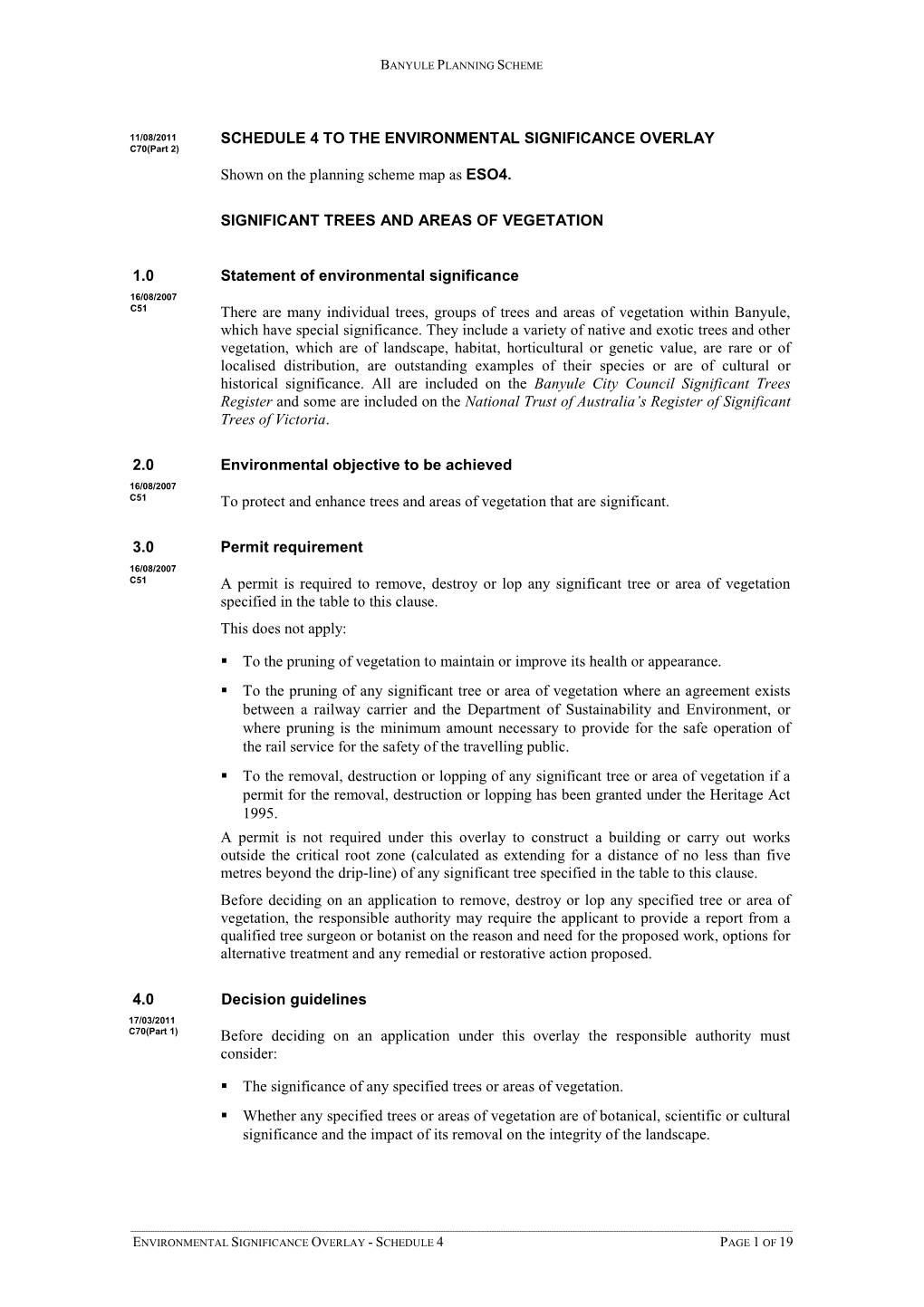 Banyule Planning Scheme Environmental Significance Overlay