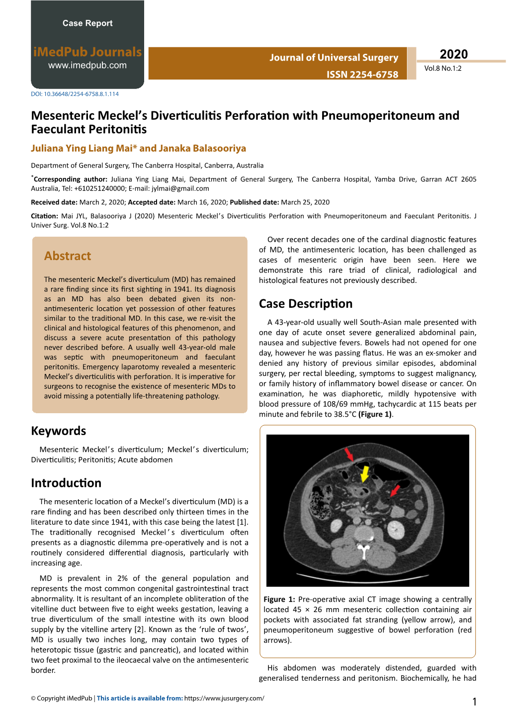 Mesenteric Meckel's Diverticulitis Perforation With