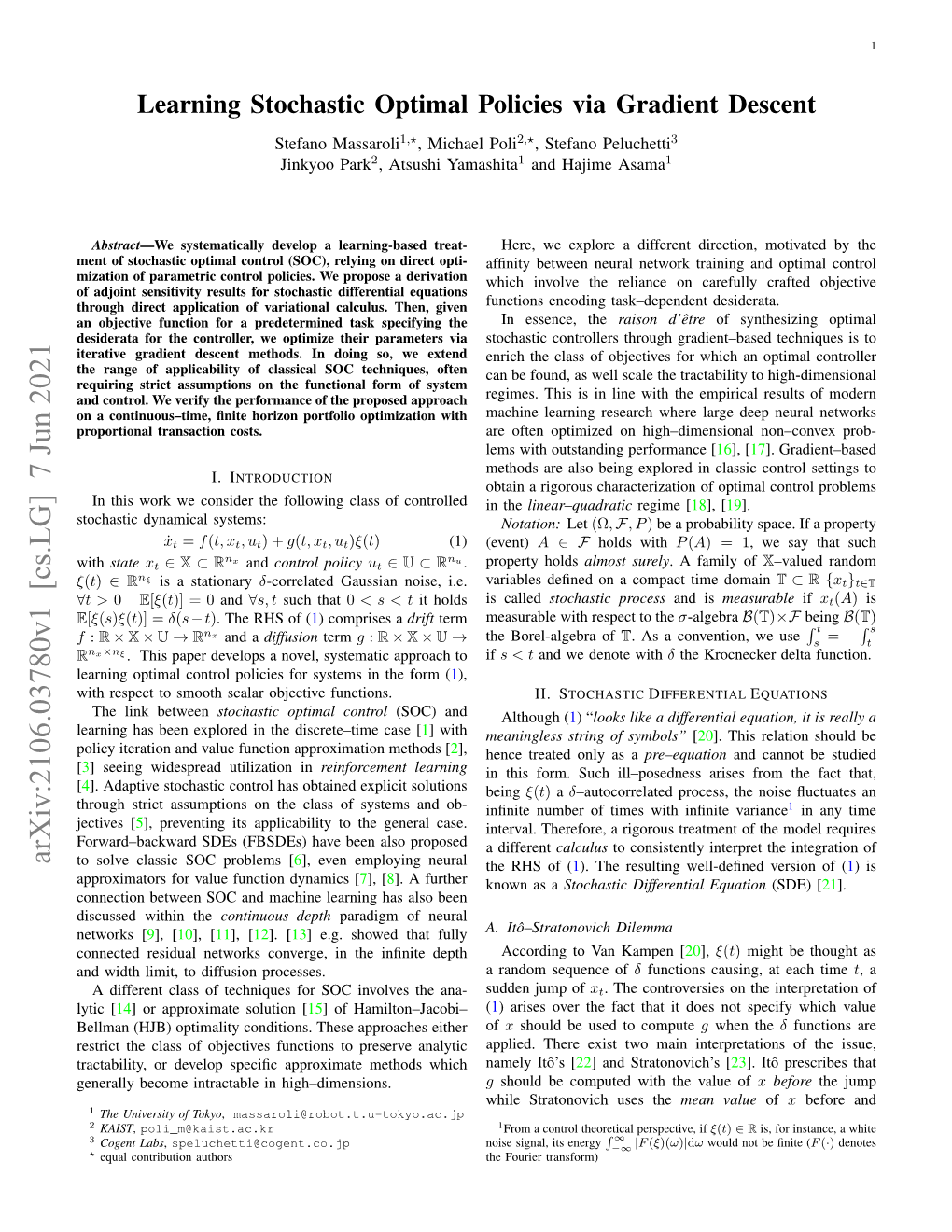 Learning Stochastic Optimal Policies Via Gradient Descent