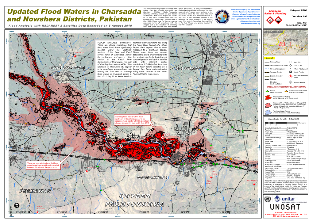 Updated Flood Waters in Charsadda and Nowshera Districts, Pakistan