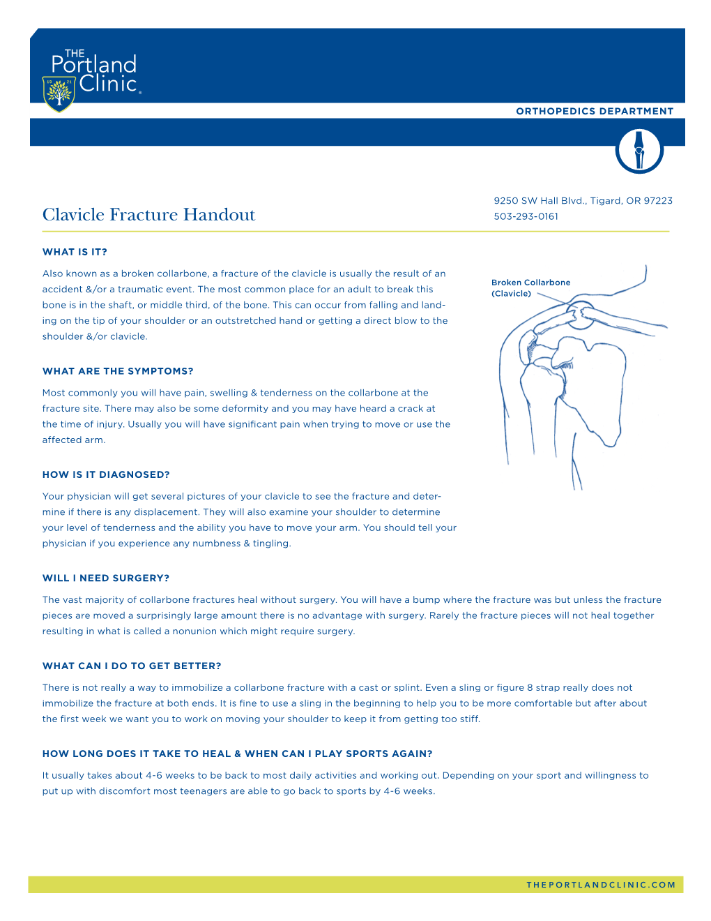 Clavicle Fracture Handout 503-293-0161