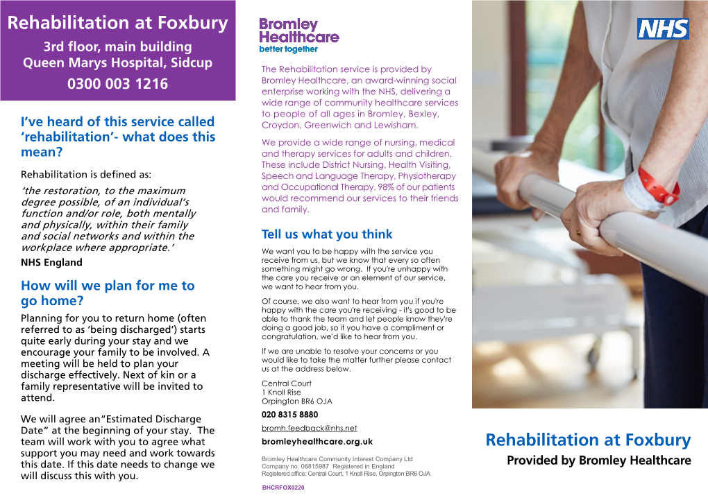 Supporting Patients to Leave Hospital – Rehabilitation at Foxbury