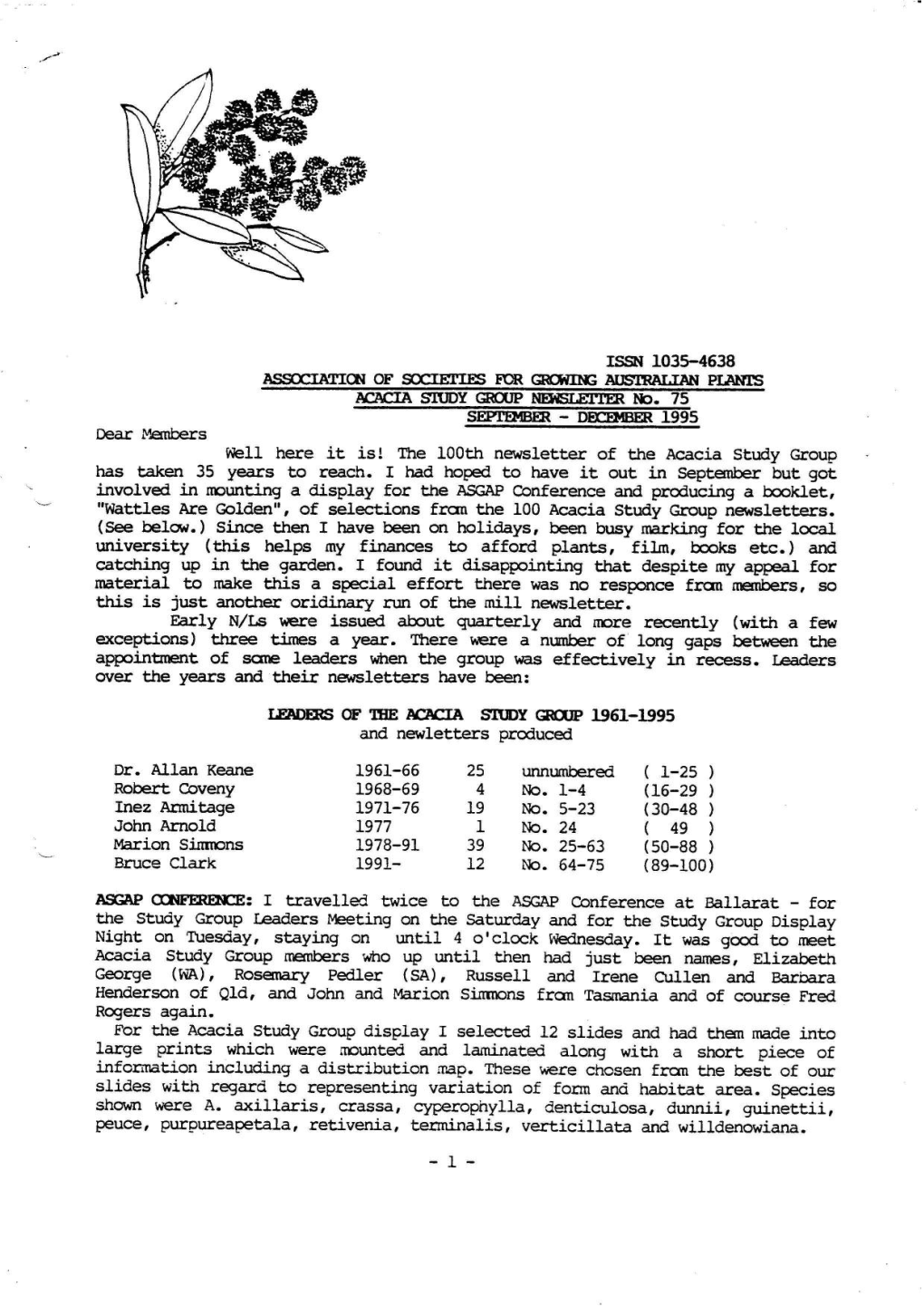 The 100Th Newsletter of the Acacia Study Group Has Taken 35 Years to Reach