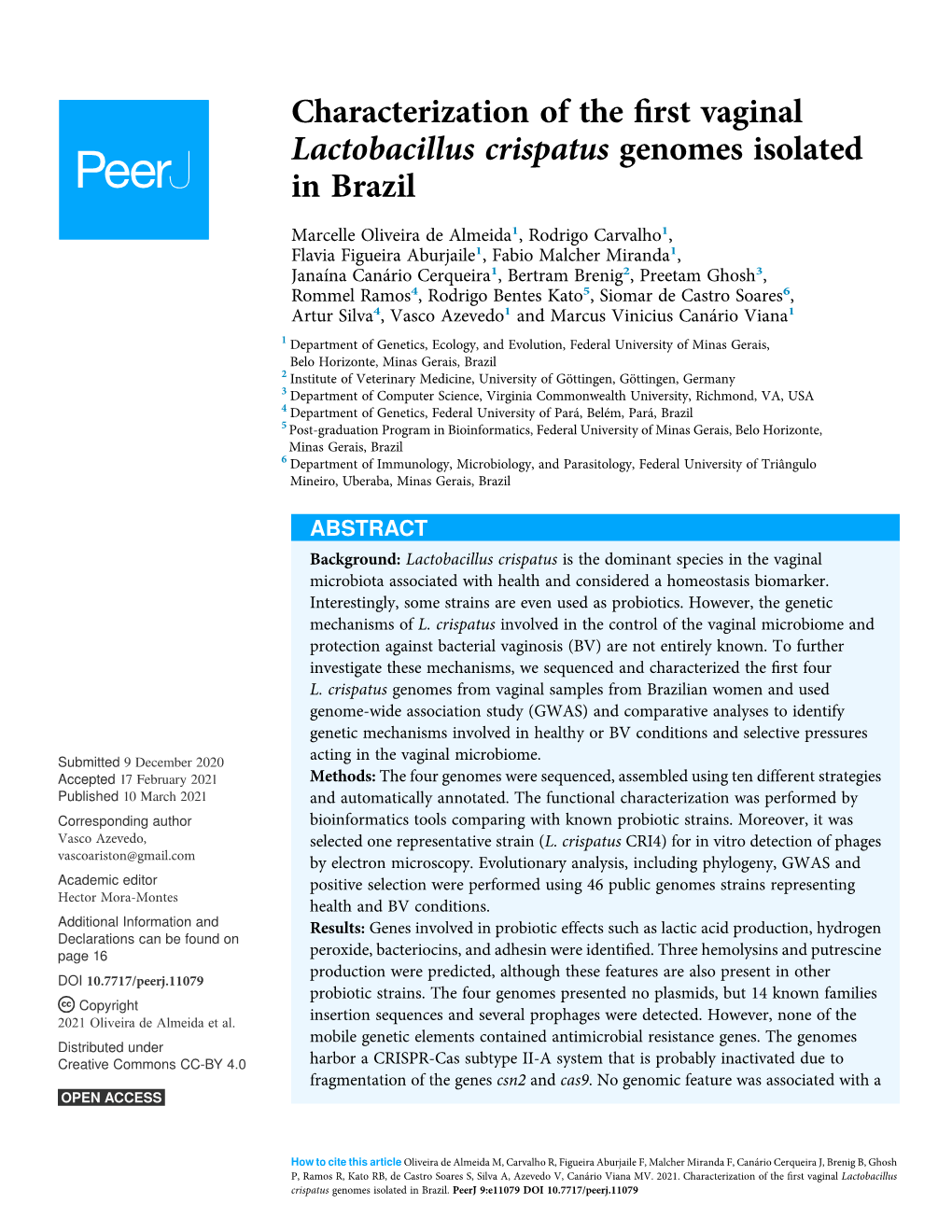 Characterization of the First Vaginal Lactobacillus Crispatus Genomes