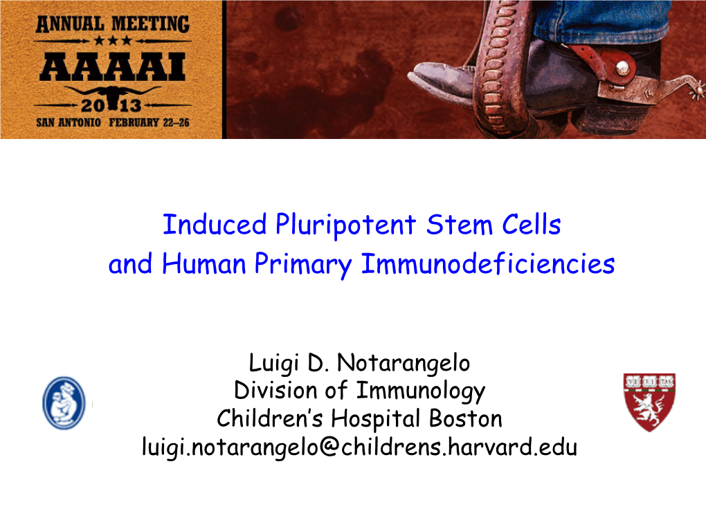 Induced Pluripotent Stem Cells and Human Primary Immunodeficiencies