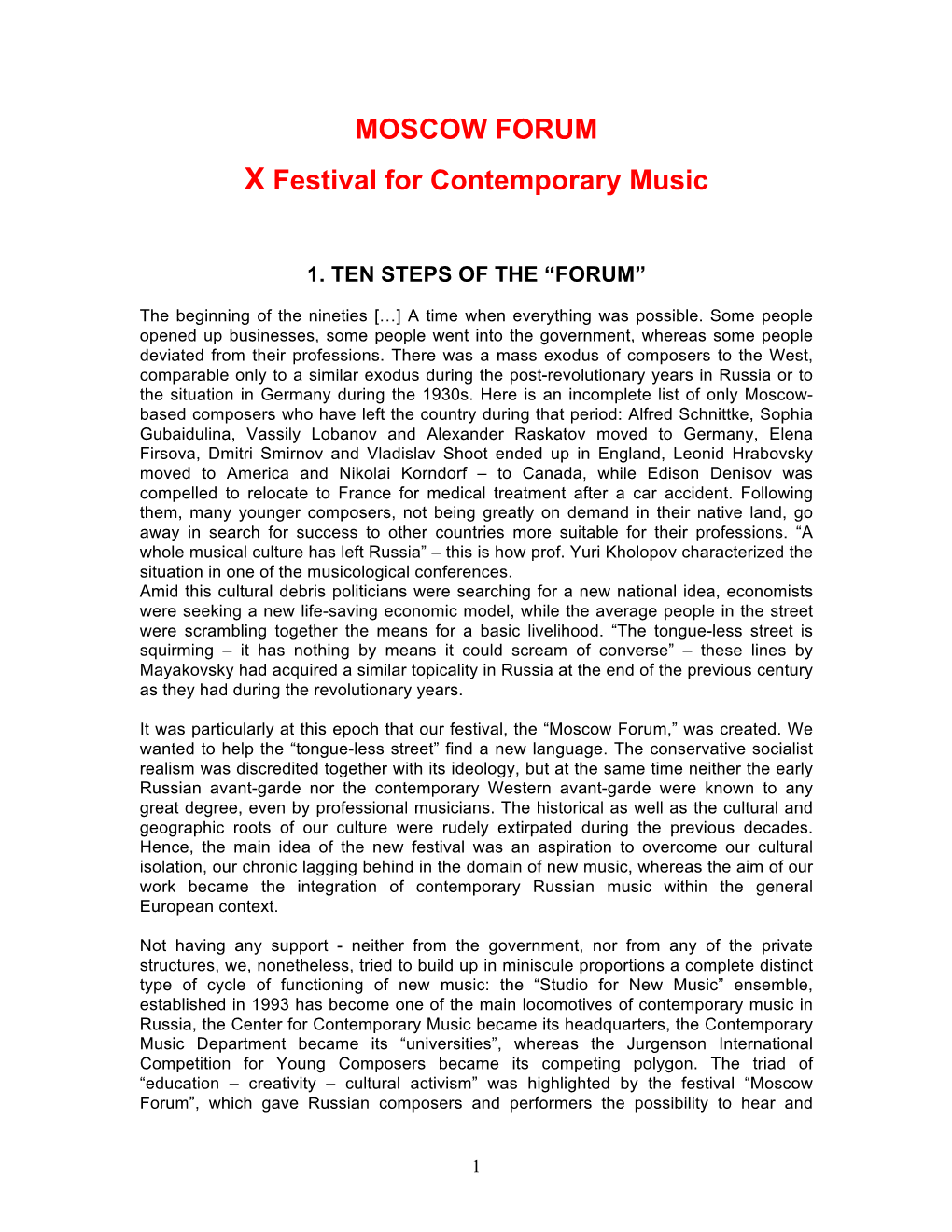 MOSCOW FORUM X Festival for Contemporary Music