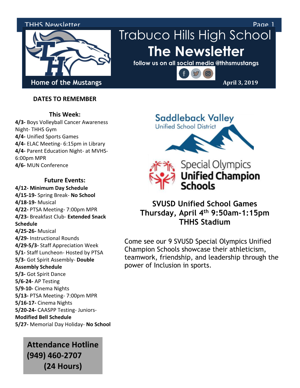 The Newsletter Follow Us on All Social Media @Thhsmustangs