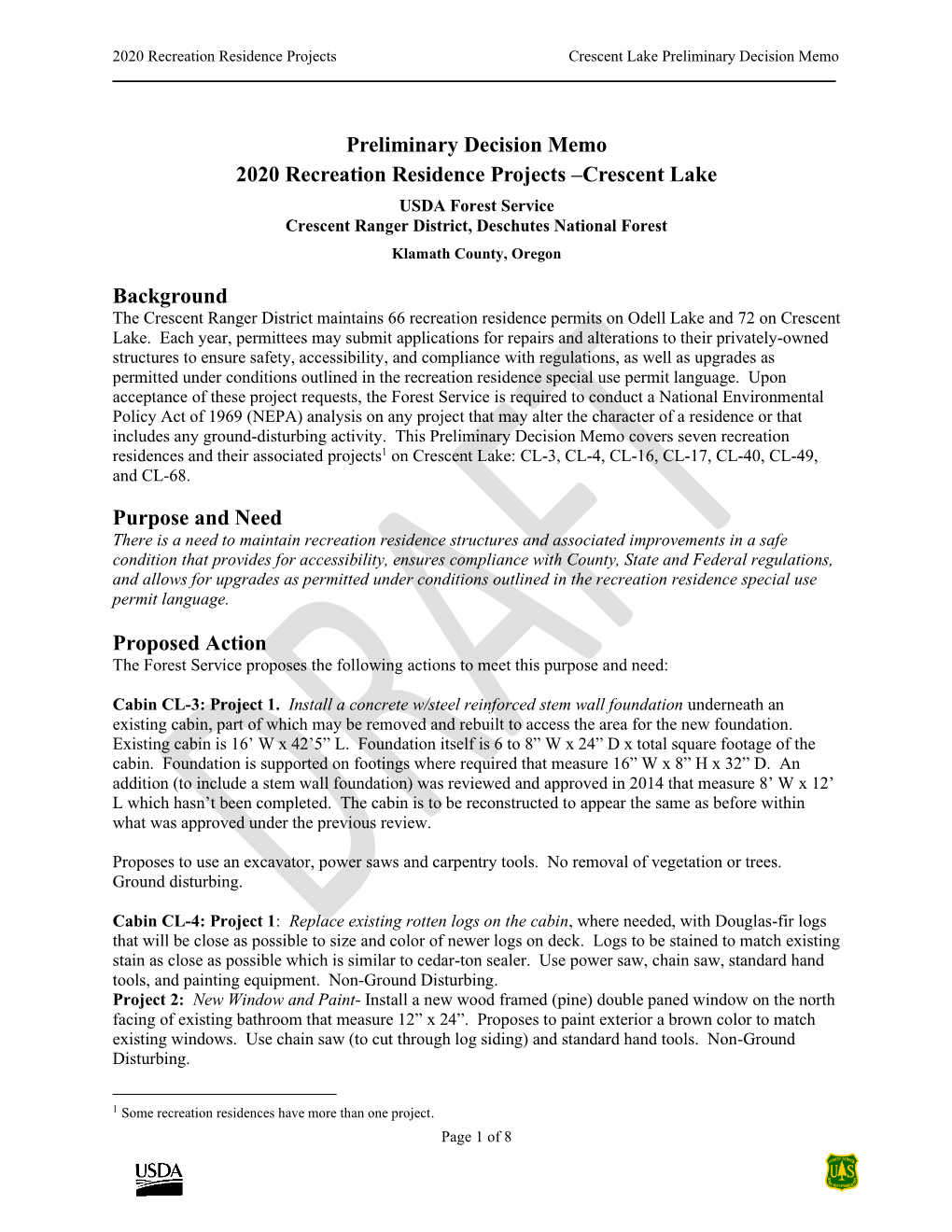 Preliminary Decision Memo 2020 Recreation Residence Projects