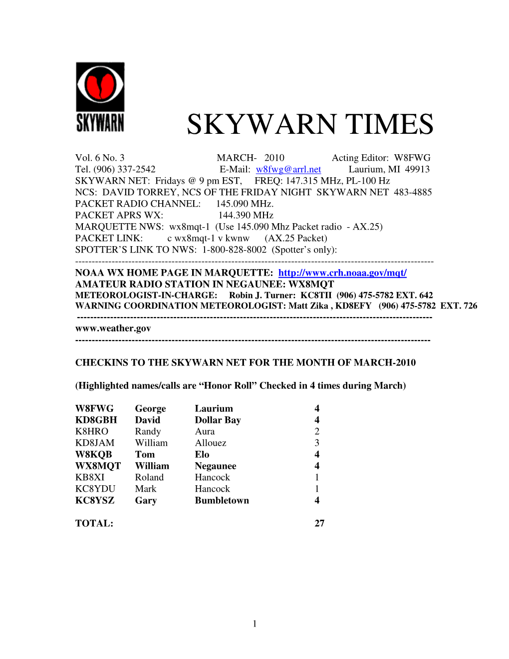 Skywarn Times