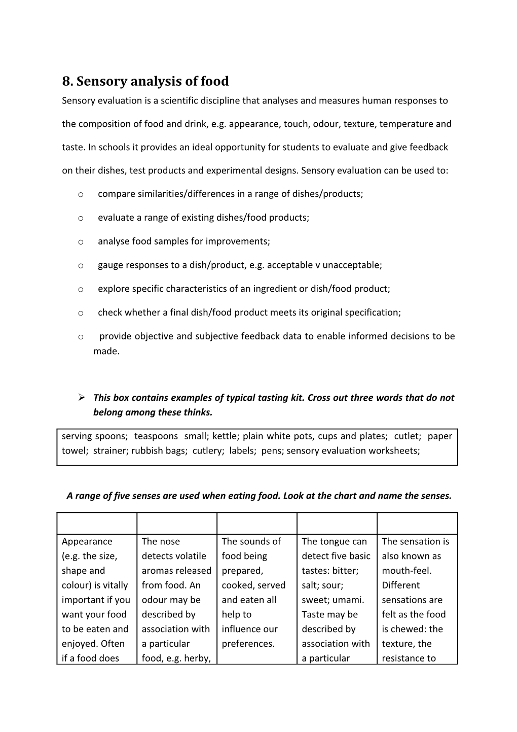 8. Sensory Analysis of Food