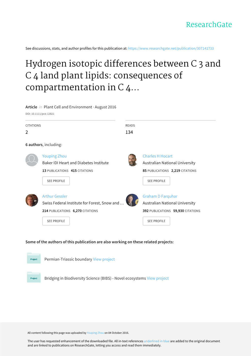 Hydrogen Isotopic Differences Between C3 and C4 Land Plant Lipids: Consequences of Compartmentation in C4 Photosynthetic Chemistry and C3 Photorespiration