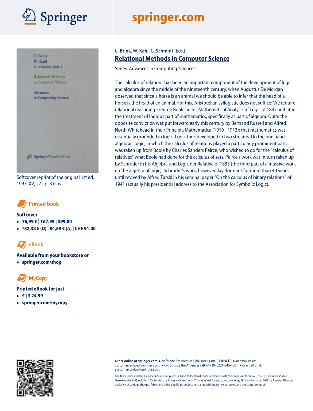 Relational Methods in Computer Science Series: Advances in Computing Sciences