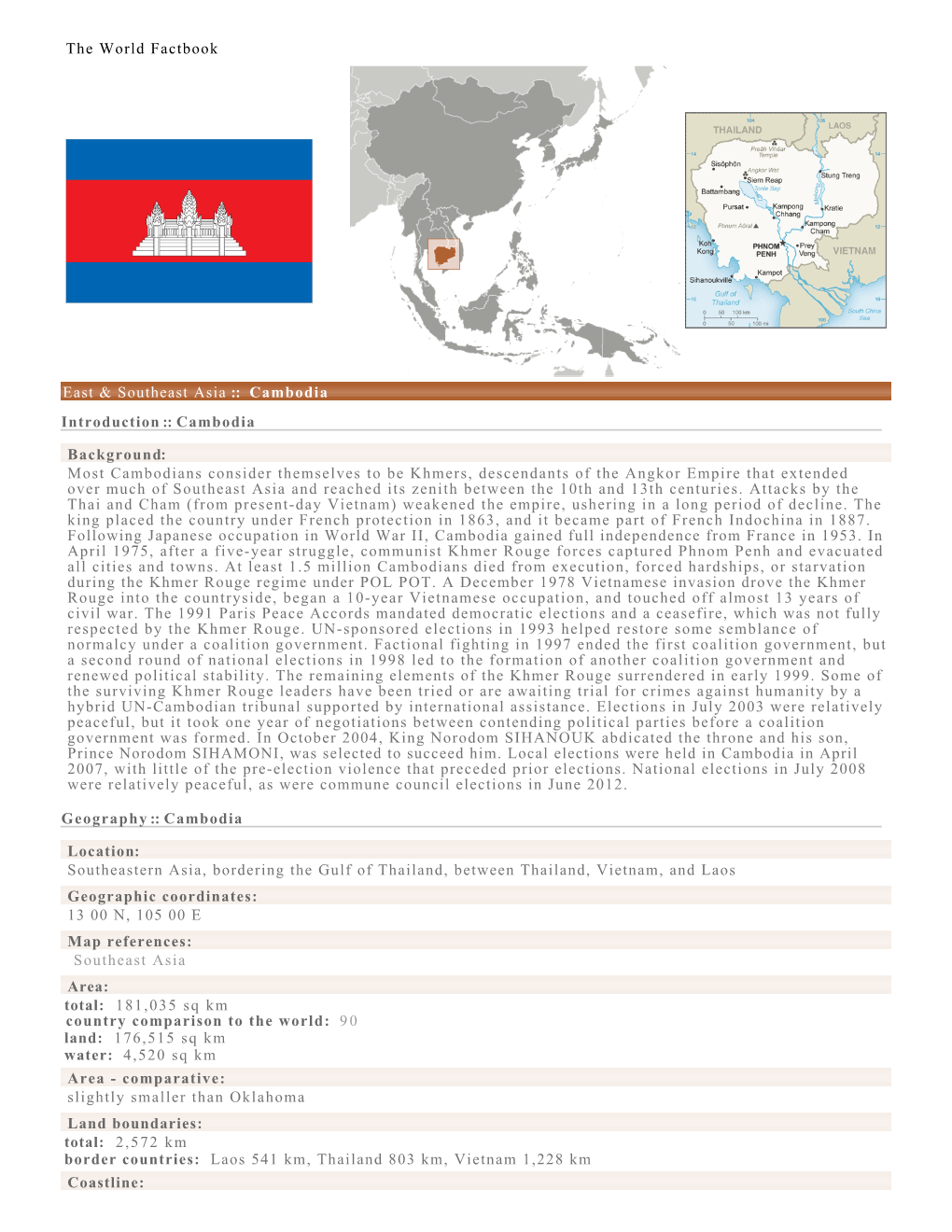 The World Factbook East & Southeast Asia :: Cambodia Introduction