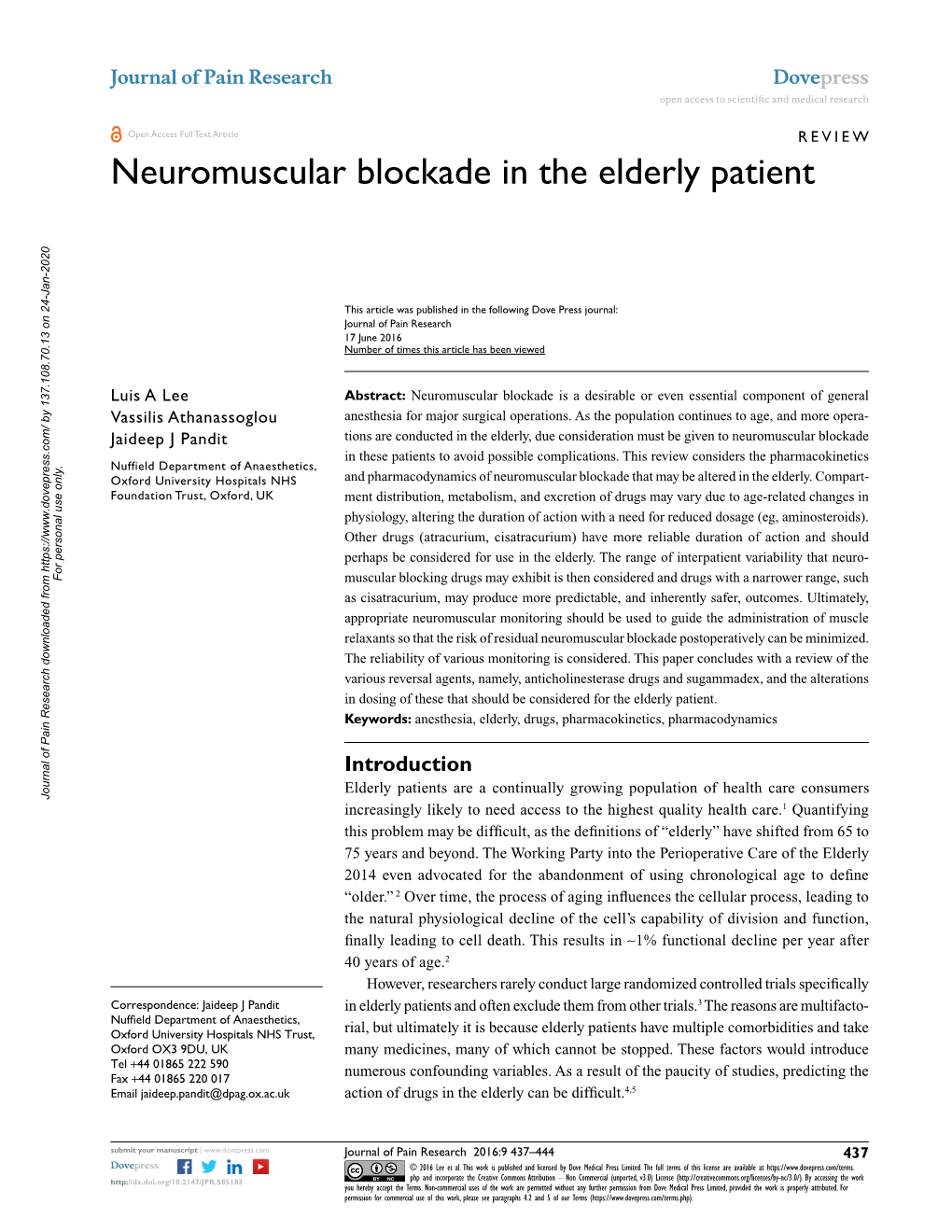 Neuromuscular Blockade in the Elderly Patient