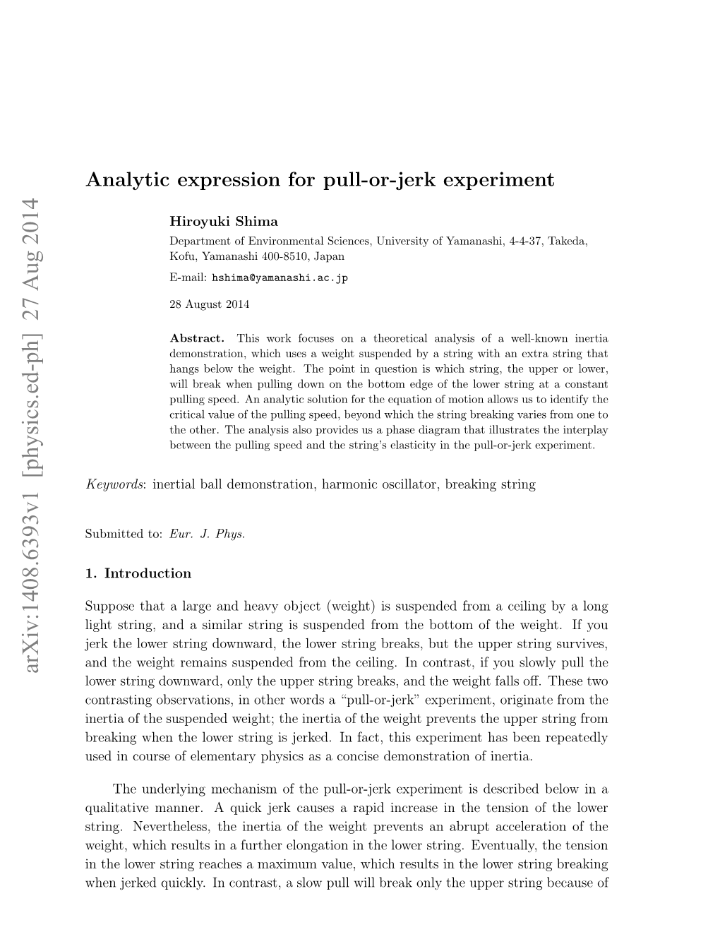 Analytic Expression for Pull-Or-Jerk Experiment 2