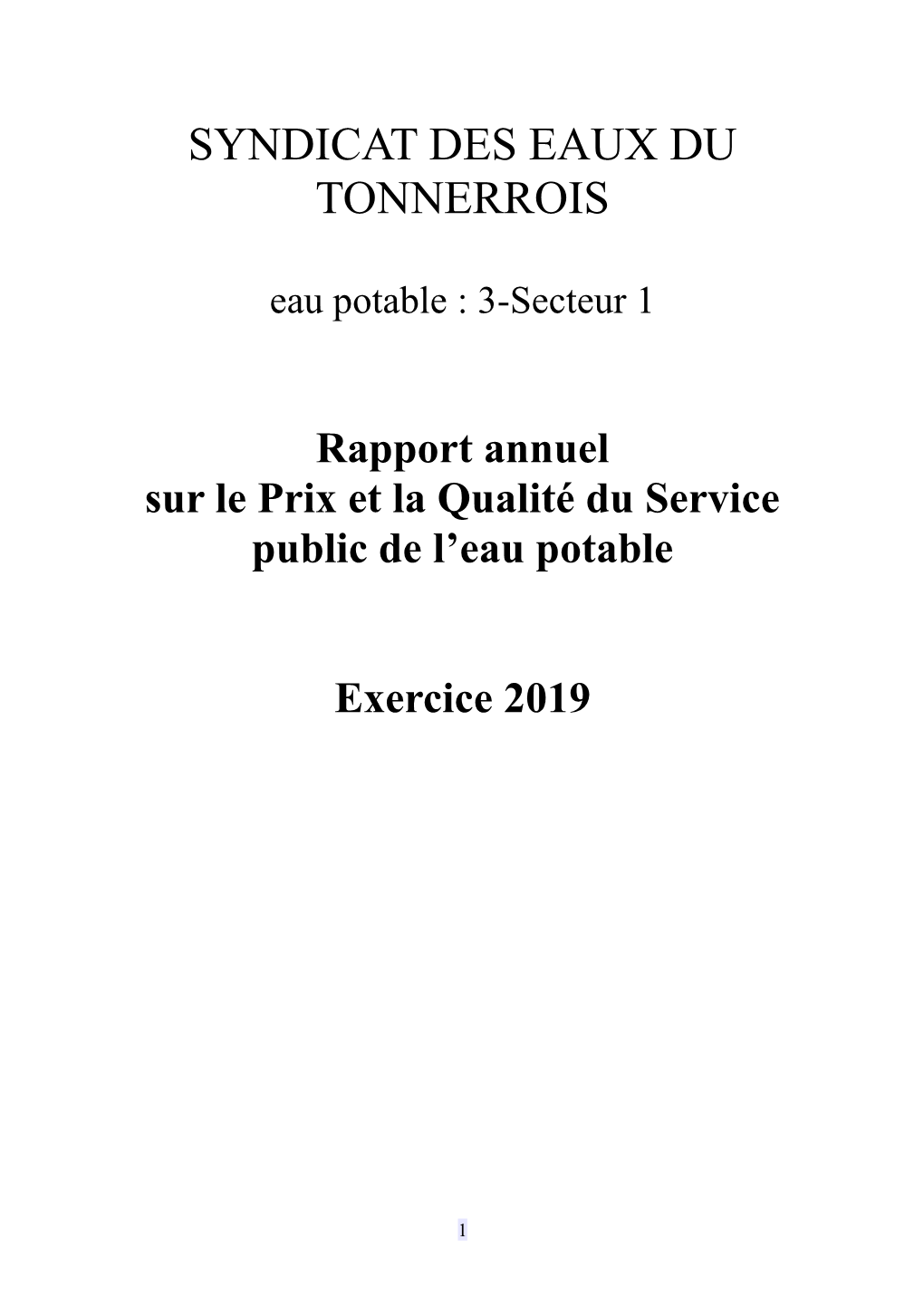 Rapport Annuel Sur Le Prix Et La Qualité Du Service Public D'eau Potable