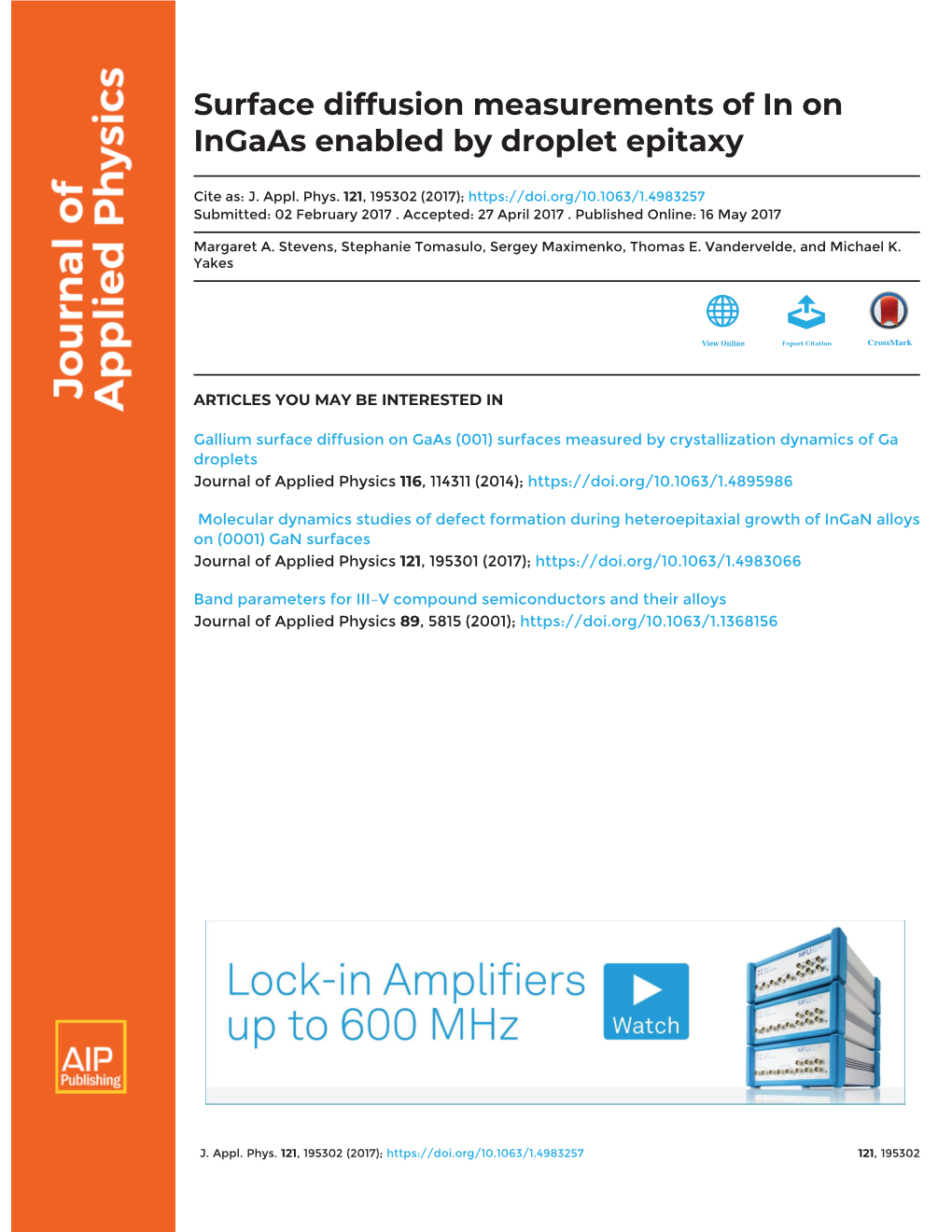 Surface Diffusion Measurements of in on Ingaas Enabled by Droplet Epitaxy