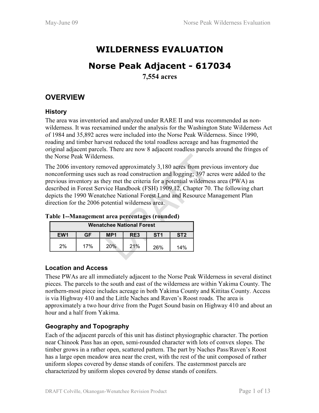 Norse Peak Wilderness Evaluation