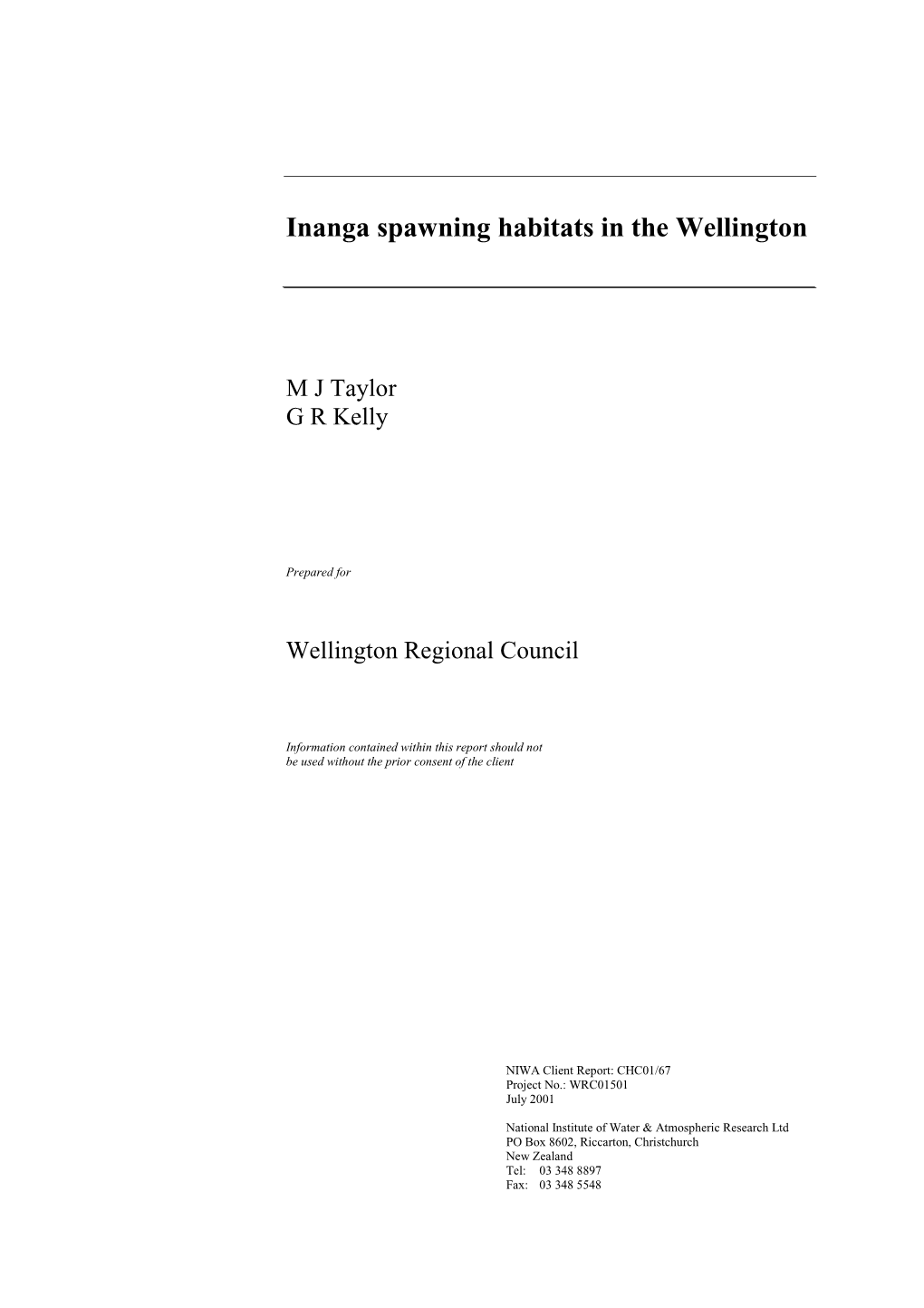 Inanga Spawning Habitats in the Wellington