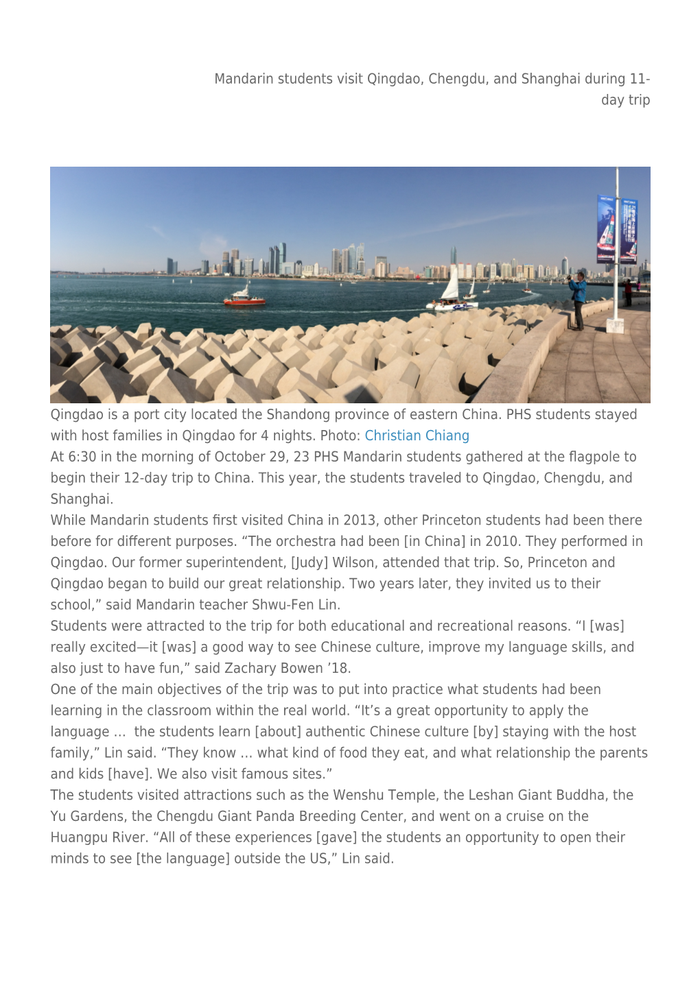 Mandarin Students Visit Qingdao, Chengdu, and Shanghai During 11- Day Trip