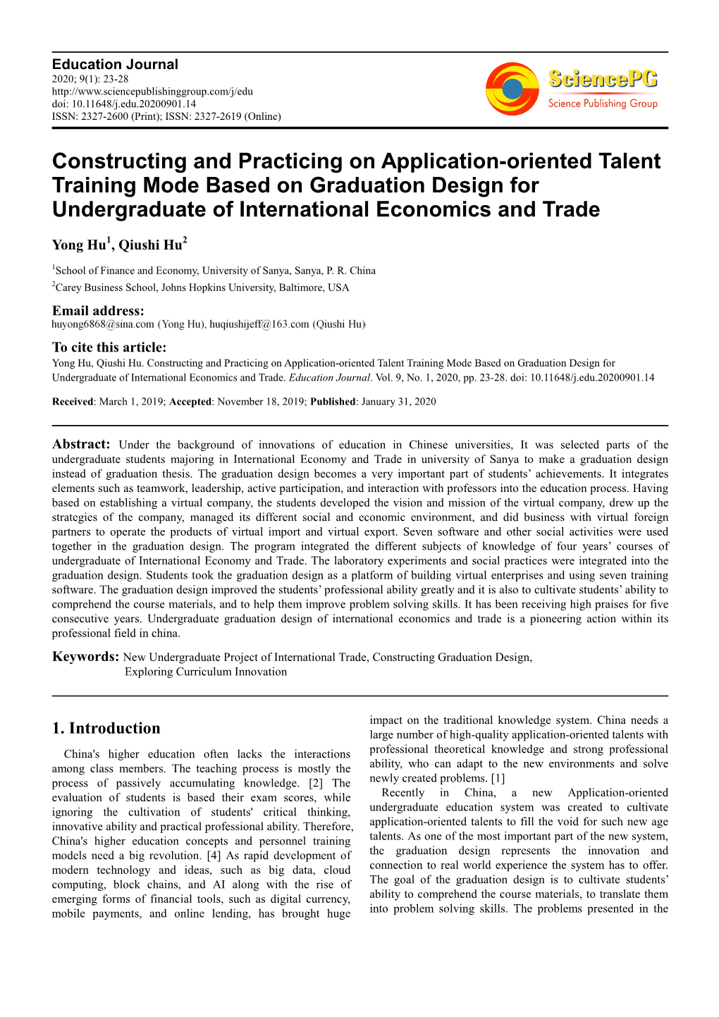 Constructing and Practicing on Application-Oriented Talent Training Mode Based on Graduation Design for Undergraduate of International Economics and Trade