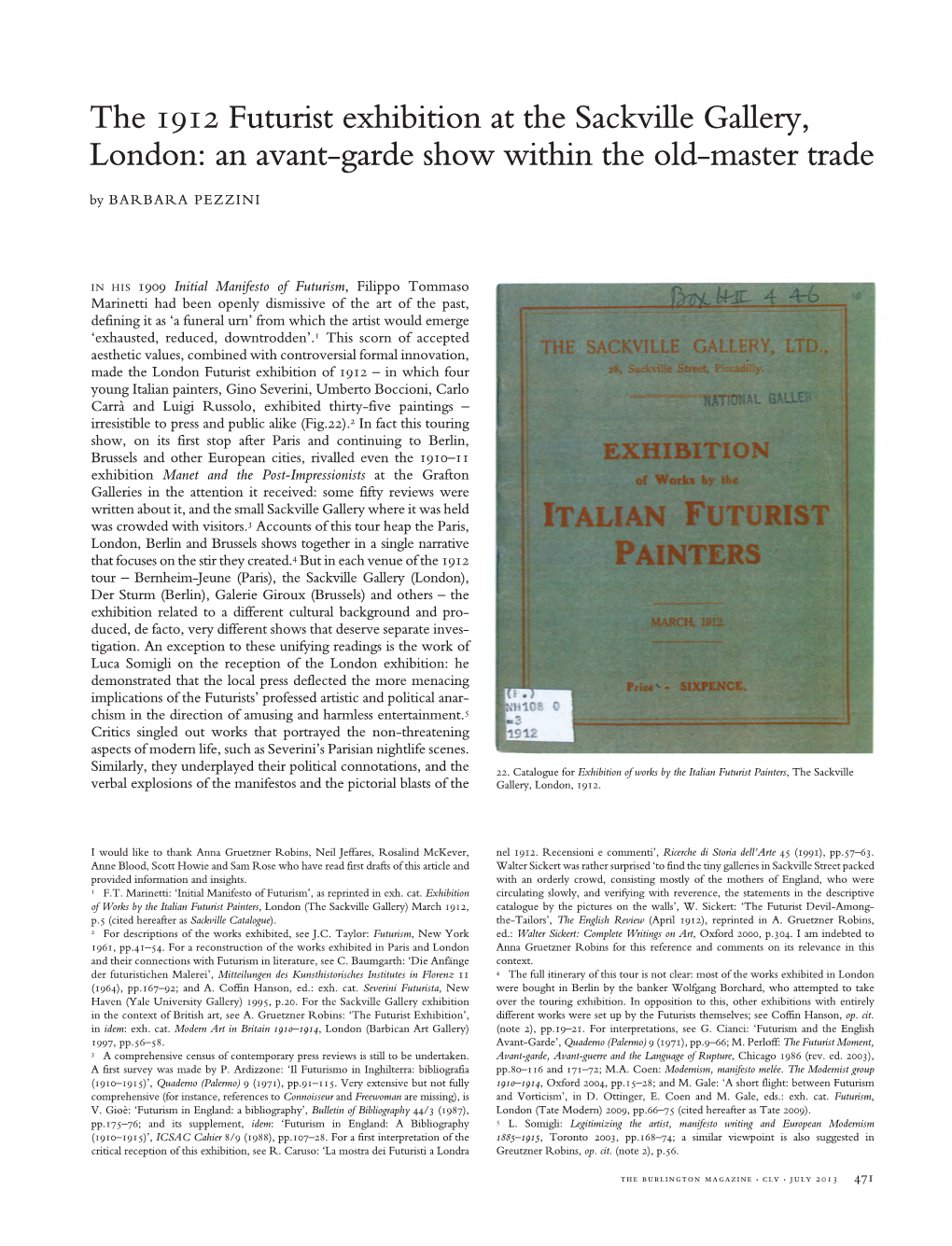 The 1912 Futurist Exhibition at the Sackville Gallery, London: an Avant-Garde Show Within the Old-Master Trade