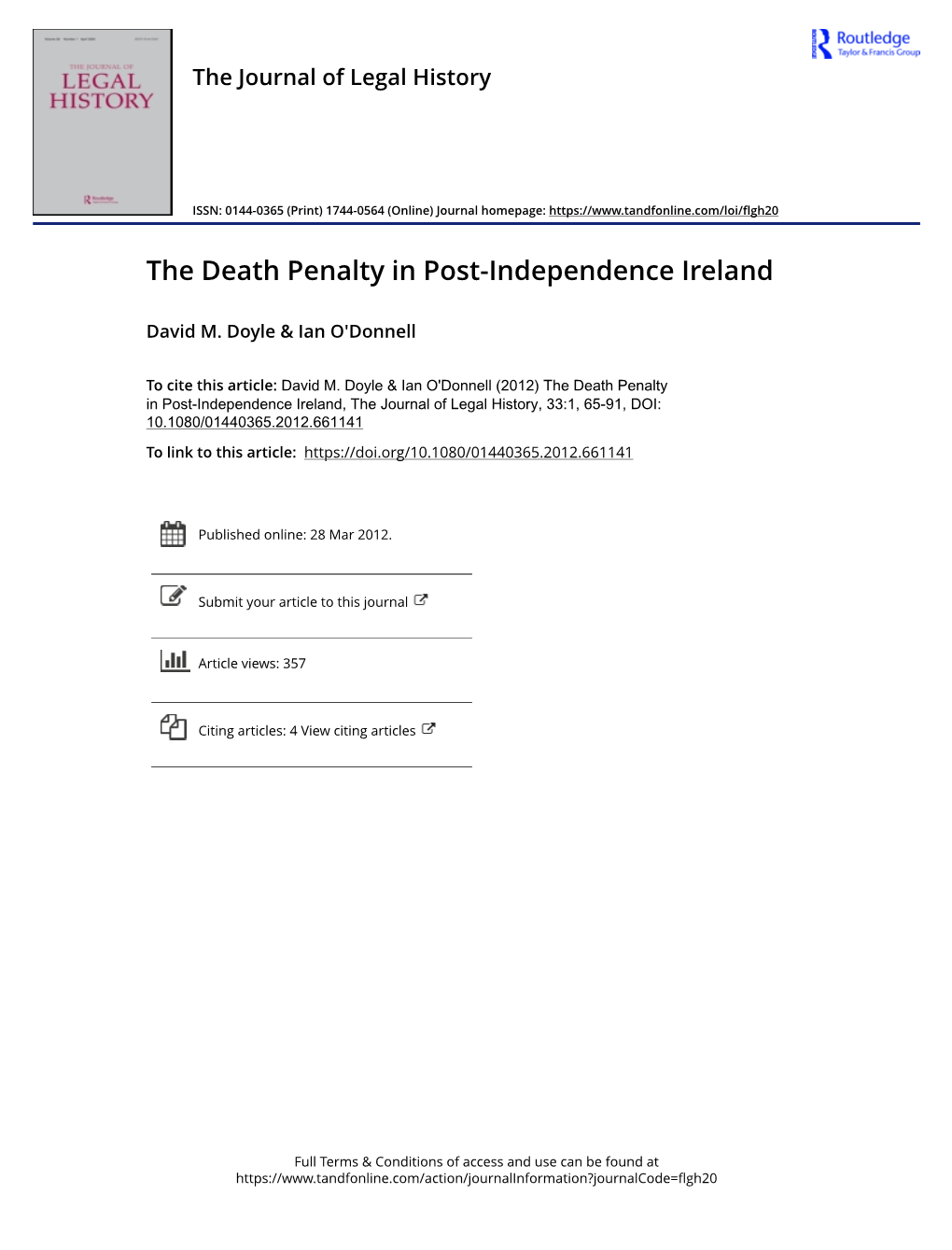 The Death Penalty in Post-Independence Ireland
