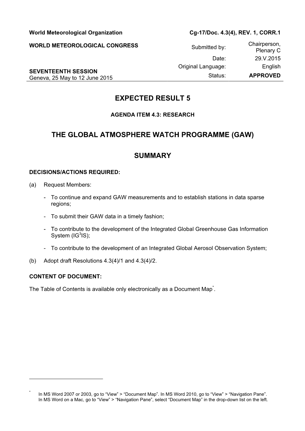 Expected Result 5 the Global Atmosphere Watch