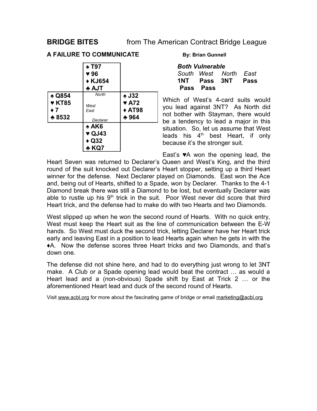 BRIDGE BITES from the American Contract Bridge League s2