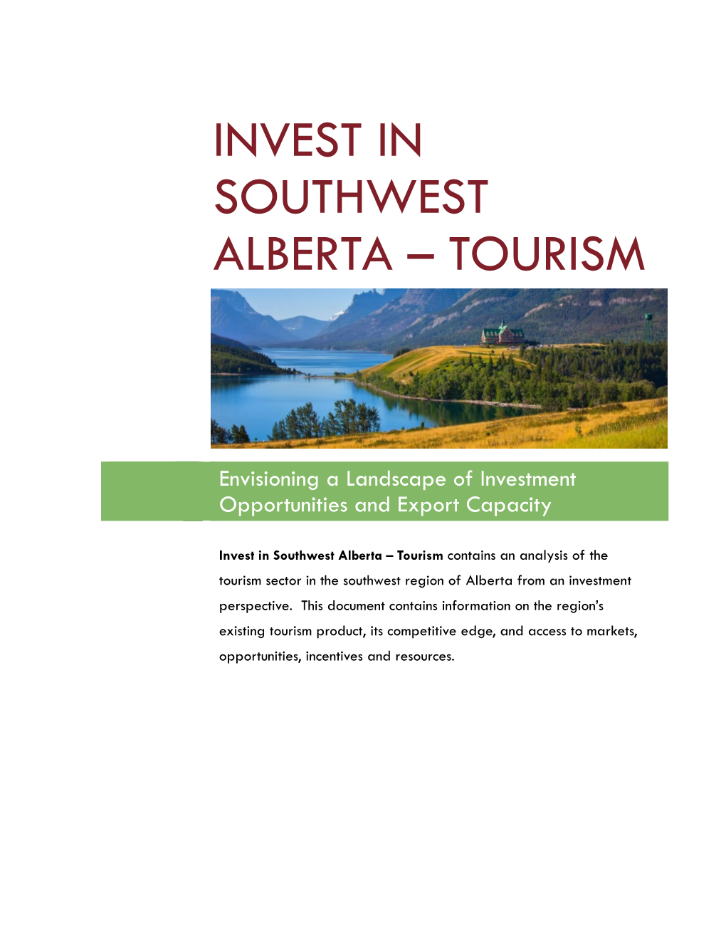 Invest in Southwest Alberta – Tourism