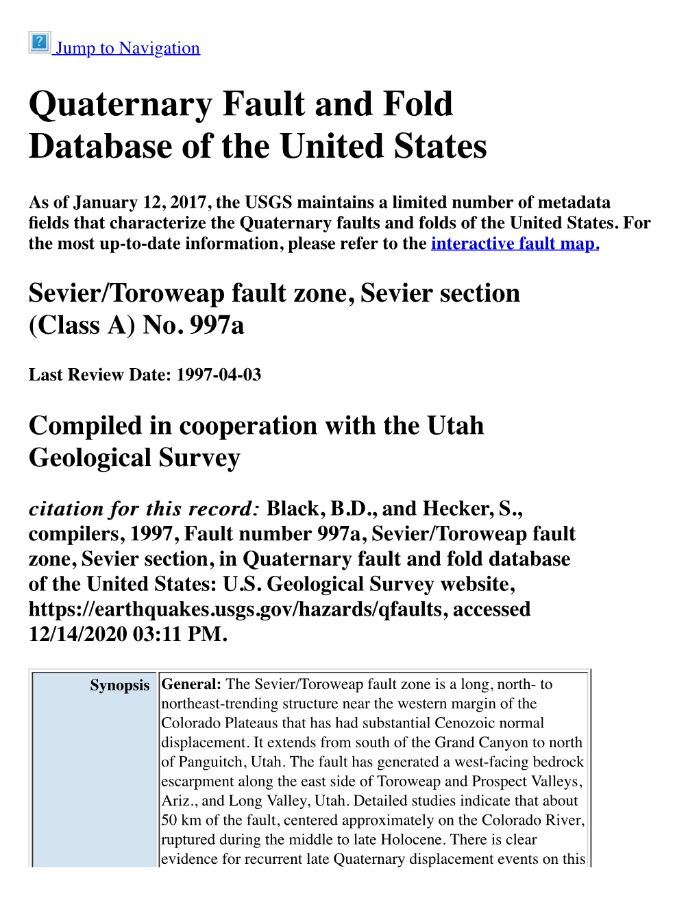 Quaternary Fault and Fold Database of the United States