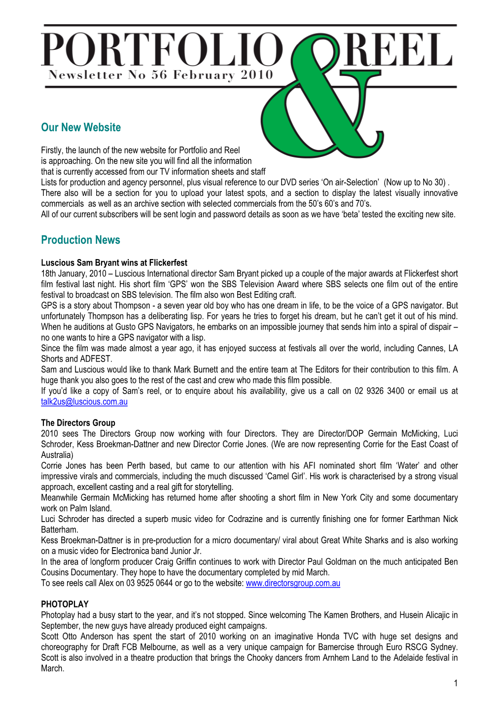 Newsletter No 56 February 2010