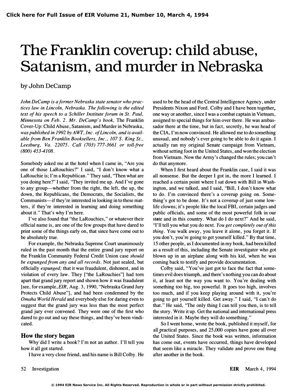 The Franklin Coverup: Child Abuse, Satanism, and Murder in Nebraska